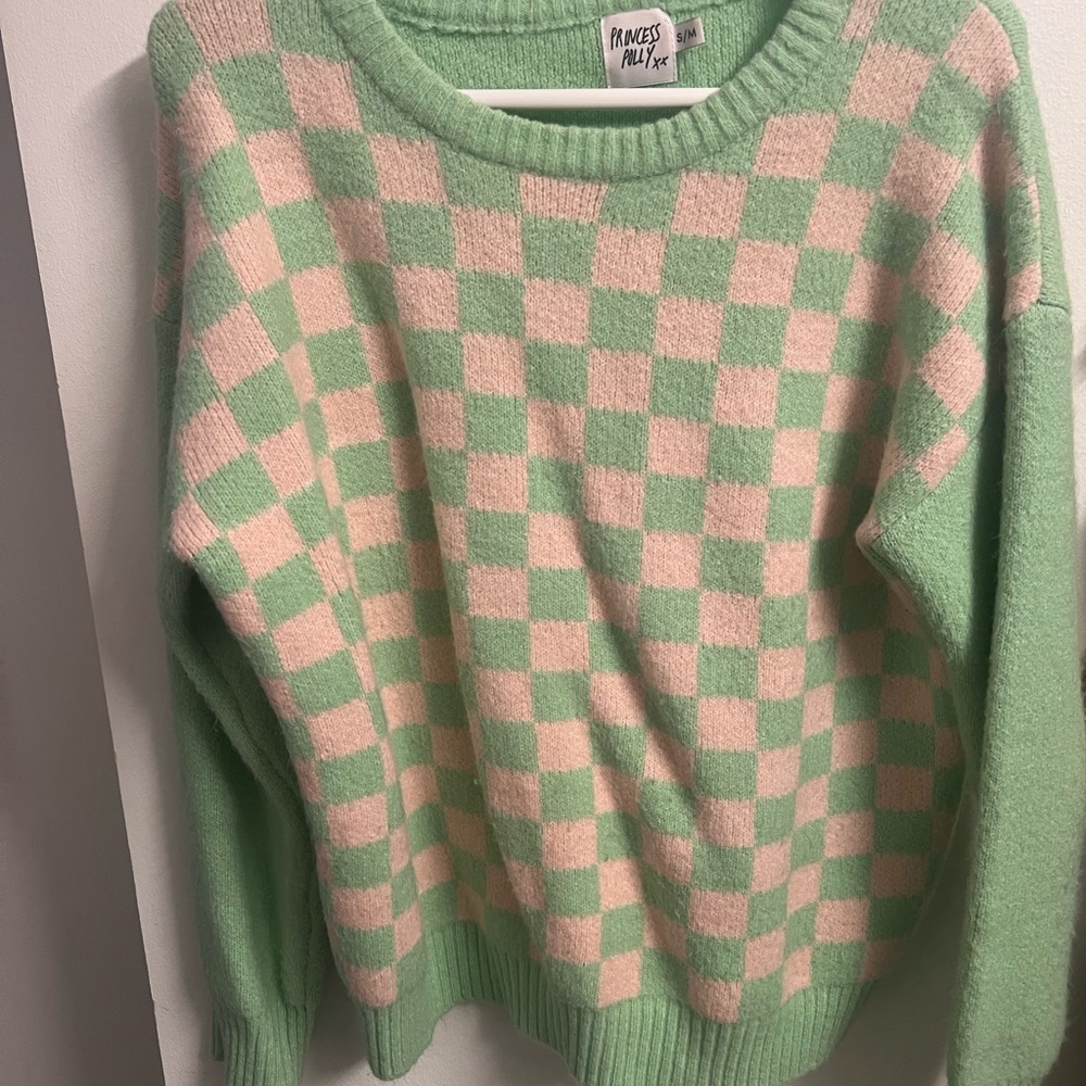 Princess Polly Mint and Pink Checkered Sweater S/M
